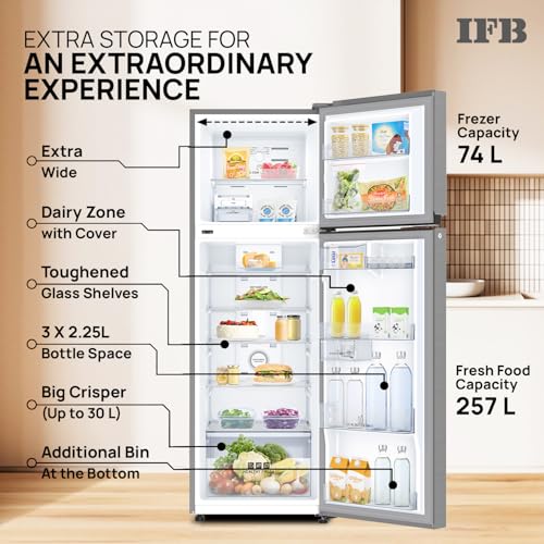 Image of IFB 331L, 2 Star, Tru Convertible 10-in-1, Advanced Inverter Compressor, Frost Free Double Door Refrigerator, 4-Year Machine Warranty (IFBFF-3832DBSET, Brush Grey)