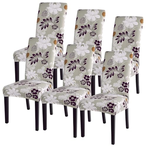 Image of SearchI Dining Room Chair Covers Set of 6, Stretch Printed Floral Parsons Chair Slipcovers Removable Washable Kitchen Chair Protector Cover for Dining Room, Hotel, Ceremony (Flower Pattern8)