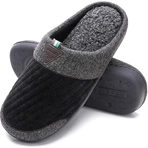 CORIFEI Men's Winter Slippers Fuzzy Wool-Like House Shoes with Indoor Outdoor Anti-Skid Rubber Sole, Dark Grey, 9 UK Cover