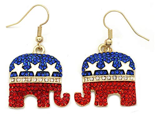 Cocojewelry EK406GLD Gop Republican Party Elephant 4Th Of July American Flag Color Dangle Hook Earrings cover