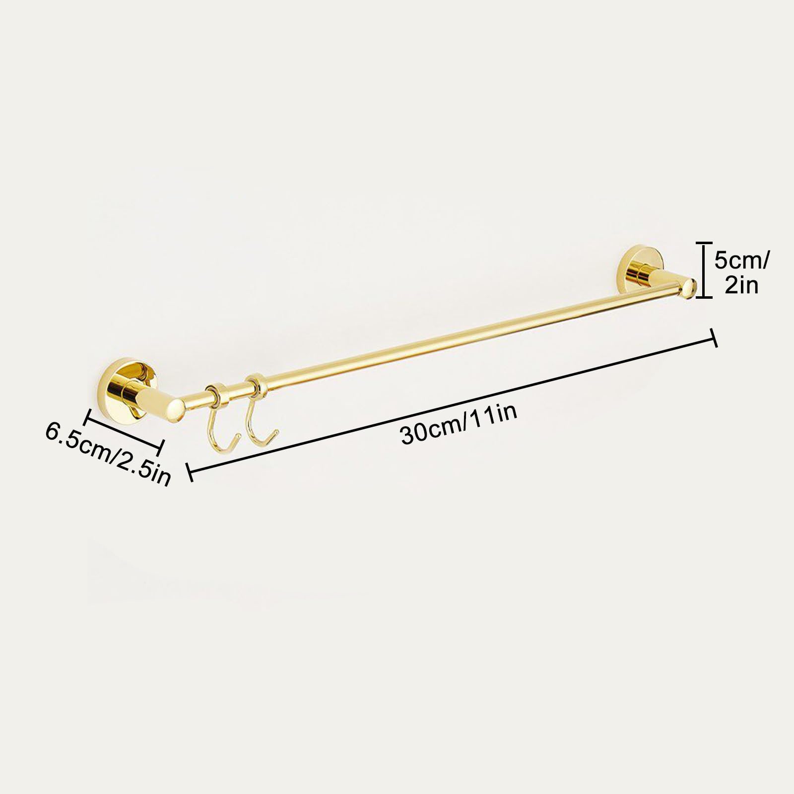 Asta da cucina in ottone con ganci, organizer da parete per utensili, coperchi e asciugamani (30 cm) – soluzione elegante per cucina e bagno