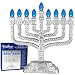Silver Plastic Electric Knesset Menorah with Blue / White Bulbs by Aviv Judaica