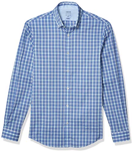 IZOD Men's Dress Shirt Slim Fit Stretch FX Cooling Collar Check, Green sea, 16