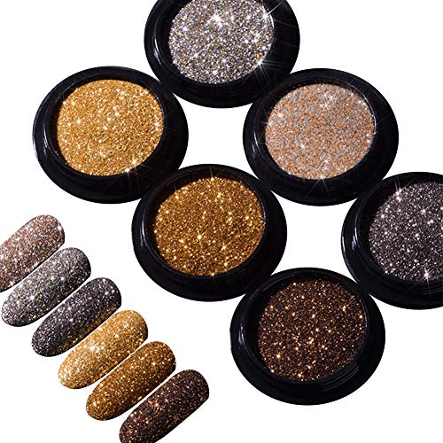 6 Color Nail Powder Multi-color Holographic Nail Pigment Glitter Chunky Glitters Nail Art Powder Set for Nail Decoration