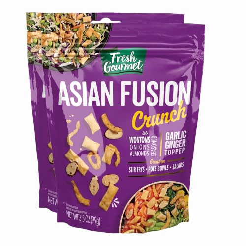 Fresh Gourmet Asian Fusion Crunch - 3.5oz Pouch, Single | Garlic Ginger Wontons, Crispy Onions, Sliced Almonds | Elevate Salads, Poke Bowls, Stir-frys (Pack of 2)