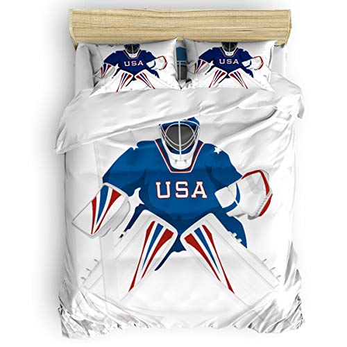 Yogaly Duvet Cover Set 4 Pcs Bedding Set Queen Size for Adults/Teens/Kids/Baby Hockey Player Ultra-Soft Comforter Cover with Zipper Closure