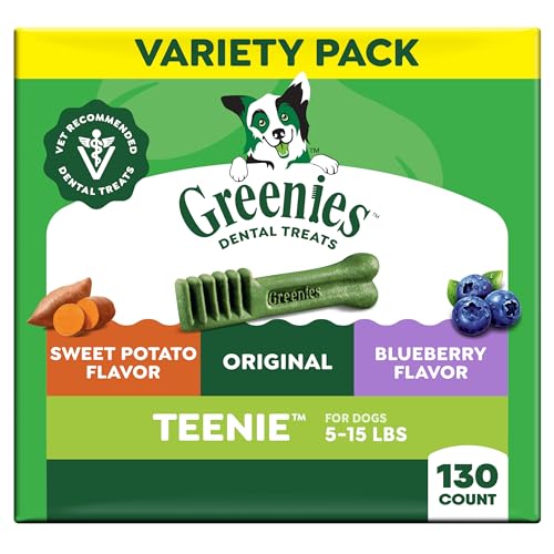 Image of Greenies Dog Treats Veterinarian-Recommended Natural Dental Treats for Dogs, Teenie Size, Variety Pack Flavor, (3) 12 oz. Packs, 130 Count