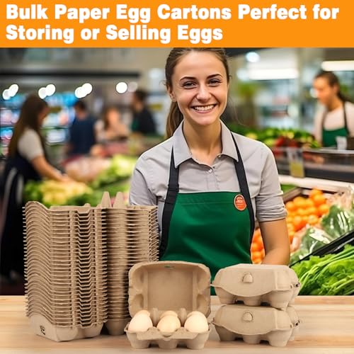 Image of 20 Pack Half Dozen Egg Cartons Bulk 6 Count, Empty Natural Paper Pulp Egg Cartons Reusable, Strong Sturdy Design Made from Natural Cardboard
