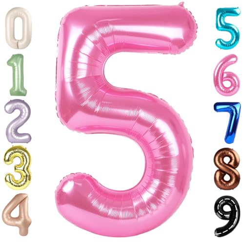 Image of 5 Balloon Numbers Birthday Decorations, 40In Pink Balloons for Men Women | Eye-catching Appearance, Perfect Decorative Centerpieces, Convenient Self-sealing Structure, Widely for Various Occasions