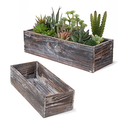 MyGift Brown Solid Wood Planter Window Box, Indoor Flower Planter Pots Containers, Outdoor Garden Decorative Planter for Windowsill, Set of 2