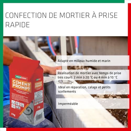 Parexlanko - Ciment Prompt - Gris - Confection de mortier à prise rapide - Tous supports de maçonnerie - Adapté en milieux humide et marin - 5kg – vue 3