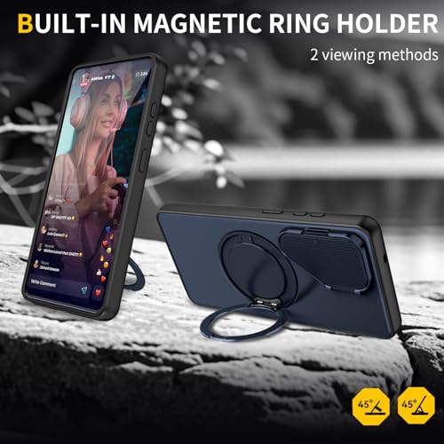 Image of SPAZY CASE Infinix GT 30 Pro Back Cover|Premium Magnetic Ring Stand Case with Camera Protection Slider|360 Rotating Kickstand|Slim & Strong Grip Phone Case for Infinix GT 30 Pro-Blue