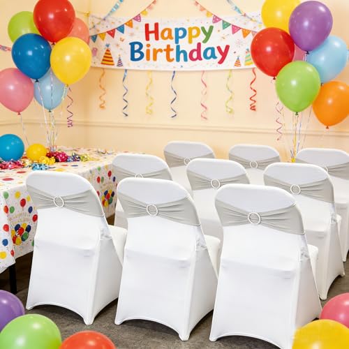 Image of Spandex Chair Sashes Bands, Silver, 30PCS | Stretch Chair Ties Bows, With Buckle Slider, For Wedding Party Banquet Decoration