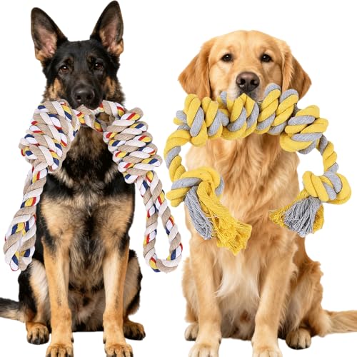 Speedy Panther Dog Rope Toys for Large & Medium Dogs 2 Pack 60cm Tug of War Toy for Aggressive Chewers 100% Cotton Rope Toy Indestructible Dog Chew Toys