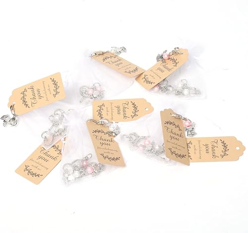 Miniatura 2 de Llavero de ángel, 20 piezas de llavero de ángel perla a granel con regalos de agradecimiento y bolsas de organza, regalos de bautizo de bebé,