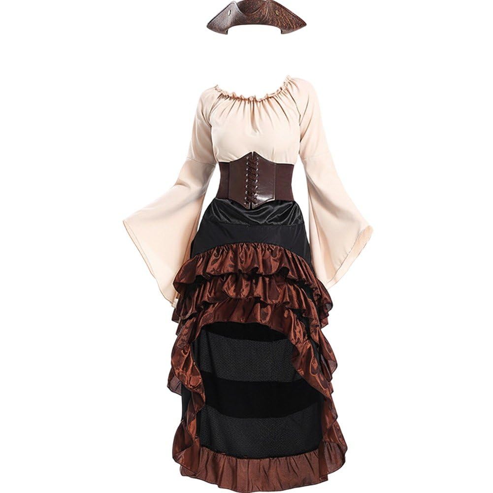 HiyyFloy Costume Pirata, Abito Rinascimentale, Sexy, Spagnolo, Steampunk, Capitano, Gonna, Costumi di Halloween
