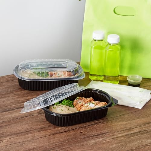 Image of Restaurantware-Chef 101 32 Ounce Meal Prep Containers, 100 Microwavable To Go Containers With Lids - Disposable, Freezable, Black Plastic Oval Food Containers, Pack Hot And Cold Food, For Takeaway
