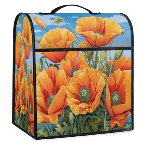Coffee Maker Cover Vintage Poppy Flower Kitchen Appliance Covers Small Appliance Covers Blender Cover Juicer Cover Dust Covers for Kitchen Appliances with Top Handle and Pockets,Washable,C873