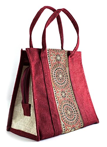Buy Women S Maroon Jute Handbag Tote Bag For Women With Design Vibrant Color High Quality Print At Amazon In