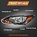 LBRST Headlight Assembly for ford for Focus 2012-2014 Black Housing Amber Reflector Clear Lens Driver and Passenger Side Headlamps