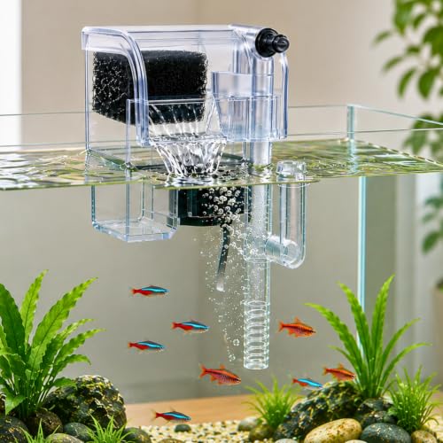 Image of VAYINATO HF-300 | 5W | 300L /Hr | Fit for Upto 2 Feet Tank Transparent Aquarium Filter Media Hang on Filter with Surface Skimmer | Adjustable Flow Control | High Efficient, Energy-Saving