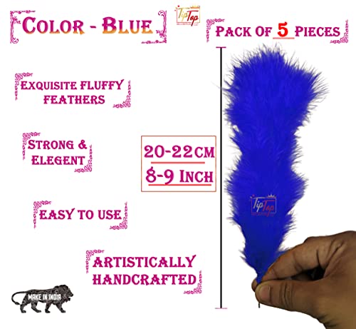Image of Fluffy Natural Dyed Feather Kalgi Kalangi Stick for Craft (7-8 Inch) (Blue, Pack of 5 Pcs)