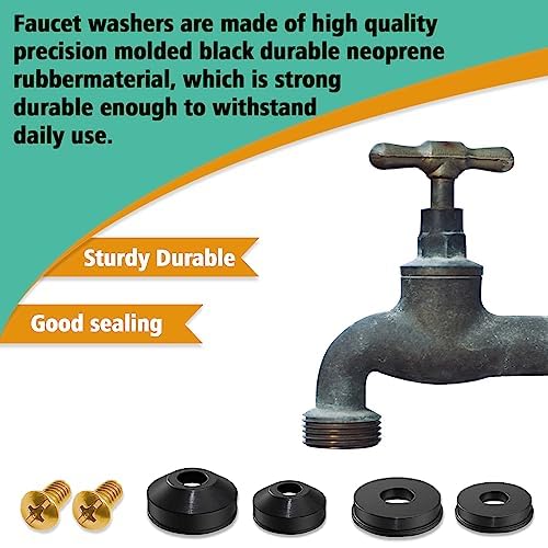 106 PCS Faucet Washer Assortment Kit with Assorted Flat and Beveled Rubber Washers for Outdoor Garden Faucet Stem Leak Worn Replacement Repair