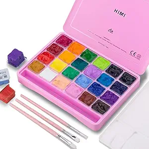 Miya Gouache Paint Set, 24 Colors x 30ml Unique Jelly Cup Design with 3 Paint Brushes in a Carrying Case Perfect for Artists, Students, Gouache Opaque Watercolor Painting (Pink)