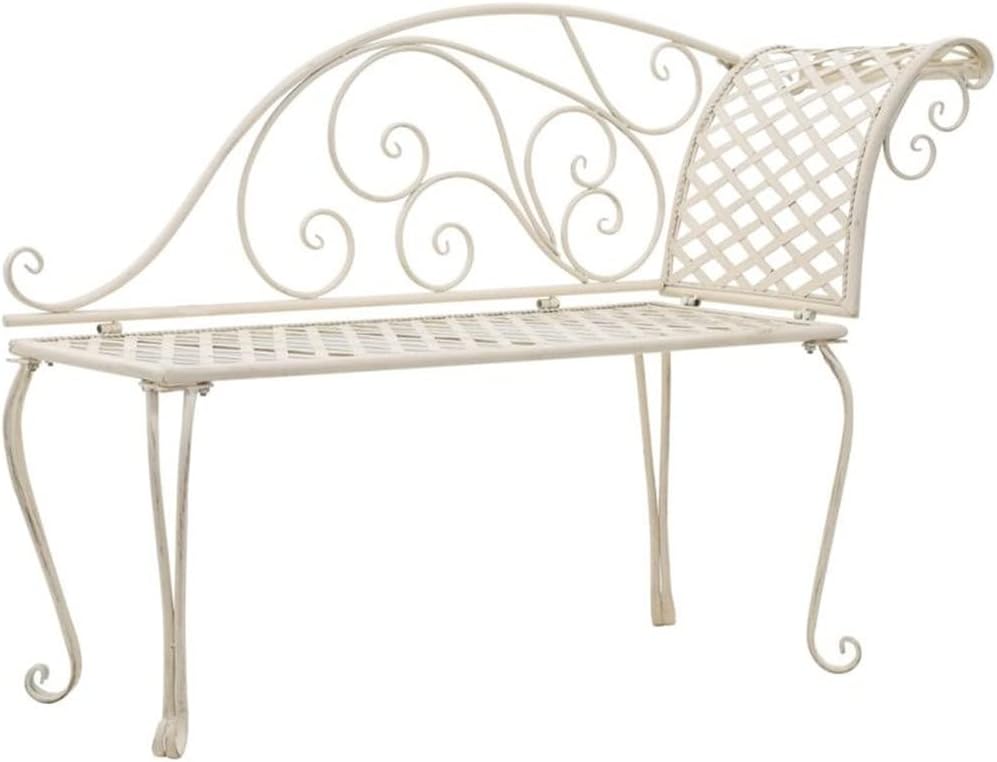 N/A Tumbona de jardín 128cm Metal Antiguo Patio Exterior Banco Muebles de Exterior Estilo Vintage (Color : White, Size : One Size)