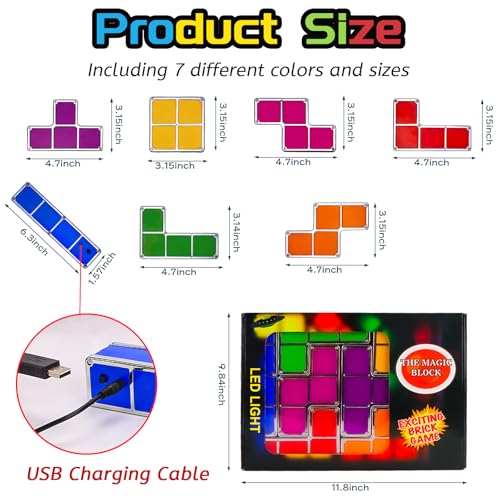 Image of AVEKI Tangram Stackable Night Light, LED 7 Colors Induction Interlocking Desk Lamp 3D DIY Magic Blocks Puzzles Toy for Bedroom Home Decor Ideal Gift for Birthday (USB)