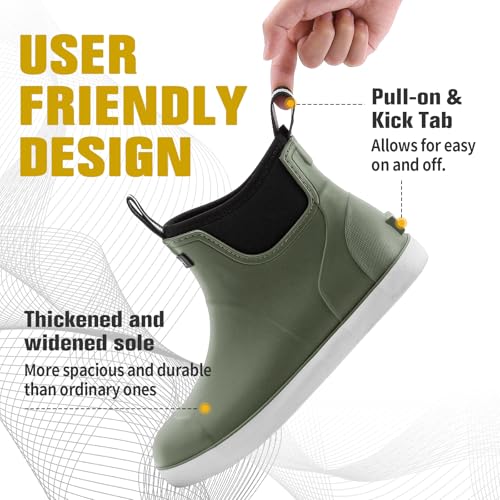 Image of Men's Deck Boots, Waterproof Non-Slip Ankle Rain Boots for Fishing
