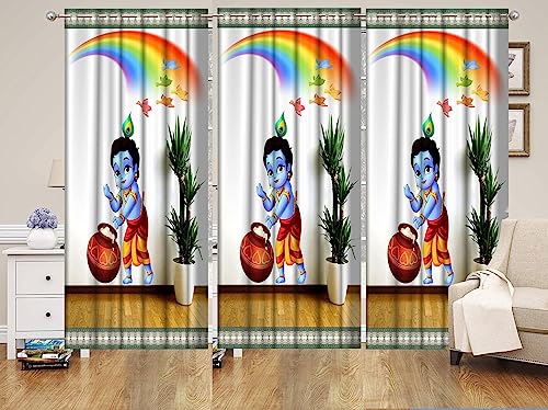 Image of Premium Fabric Bal Gopal Krishan ji Kanha Laddo Gopal Parde for Mandir /Pooja room /Temple /4x5 feet Long Curtains Set of 1 Pc