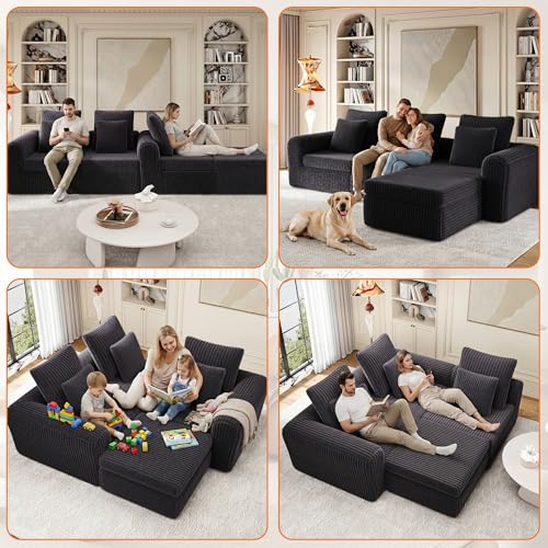 Image of Feonase Modular Sectional Sofa, Cloud Sectional Couch with Deep Seat, 106.3'Modern Modular U Shape Sofa Couch with Chaise, Upholstered Boneless Couches for Living Room Bedroom, Dark Grey