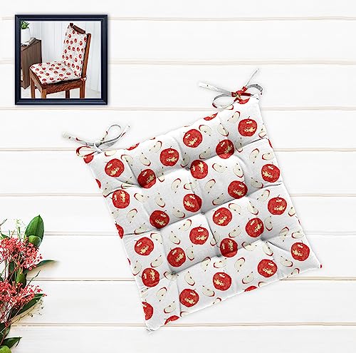 Image of Cotton Shell with Mixed Fiber Filled Printed Chair Cushion - Red Apple (Pack of 1)