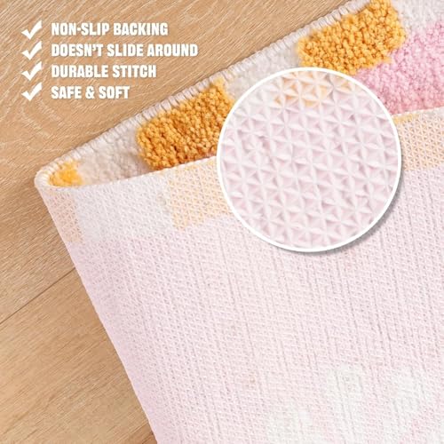 Image of Home Decor Multicolor Anti Skid Bath Mat for Bathroom, Anti Slip Bath mat, Non Slip Bath mat Door mat for Bathroom, Living Room Kitchen Bedroom (Pink & White F;ower)