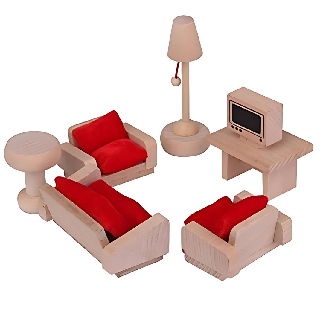 Lakshya India Wooden Lounge Living Room Toy Set for Kids - 5 Piece Dollhouse Furniture Set Suitable for Playing Kids Age 5-10 Years (Color-Brown)