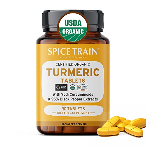 USDA-Organic-Turmeric-Curcumin-wBlack-Pepper-Extract-1500mg-per-Serving-90-Turmeric-Tablets-225mg-95-Curcumin-per-Serving-1-Month-Supply-No-fillers-Turmeric-Powder-Black-Pepper