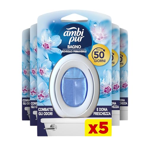 Ambi Pur Baño nubes de algodón, desodorante para ambientes de acción continua, eliminación y prevención de olores, 5 unidades