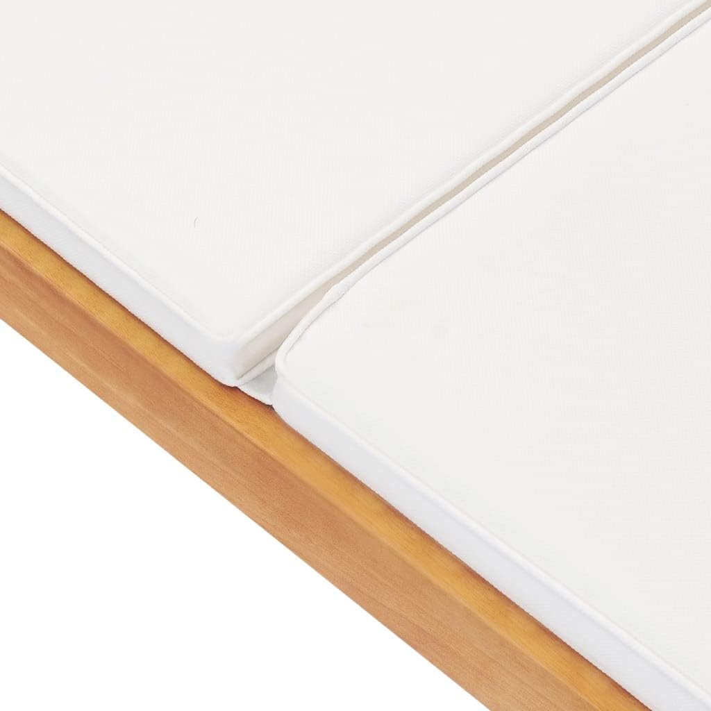 Sun Lounger with Cushion,Patio Lounge Chair,Beach Sunbathing Chair,Camping Chair,Portable Loungers,Backrest Adjustable in 3-positions,for Patios,Pools,Lawns,Camping,Solid Teak Wood Cream