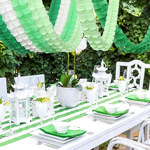 Image of Green-White Party Decorations Streamers Garland - 157Ft Four-Leaf Clover Hanging Banner, Jungle Theme Supplies Baby Shower Spring Summer Birthday Decor Hugtmr