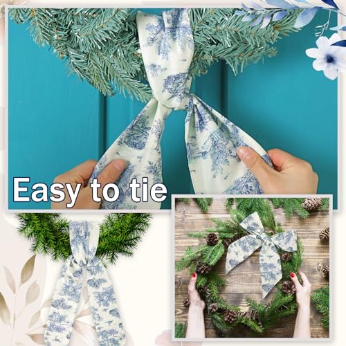 image for XunYee 6 Pcs Wreath Sash for Front Door Blue and White Wreath Sash for