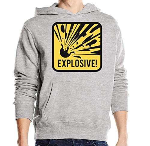 Sweat à capuche unisexe gris en coton motif Warning Sign Parody Explosive