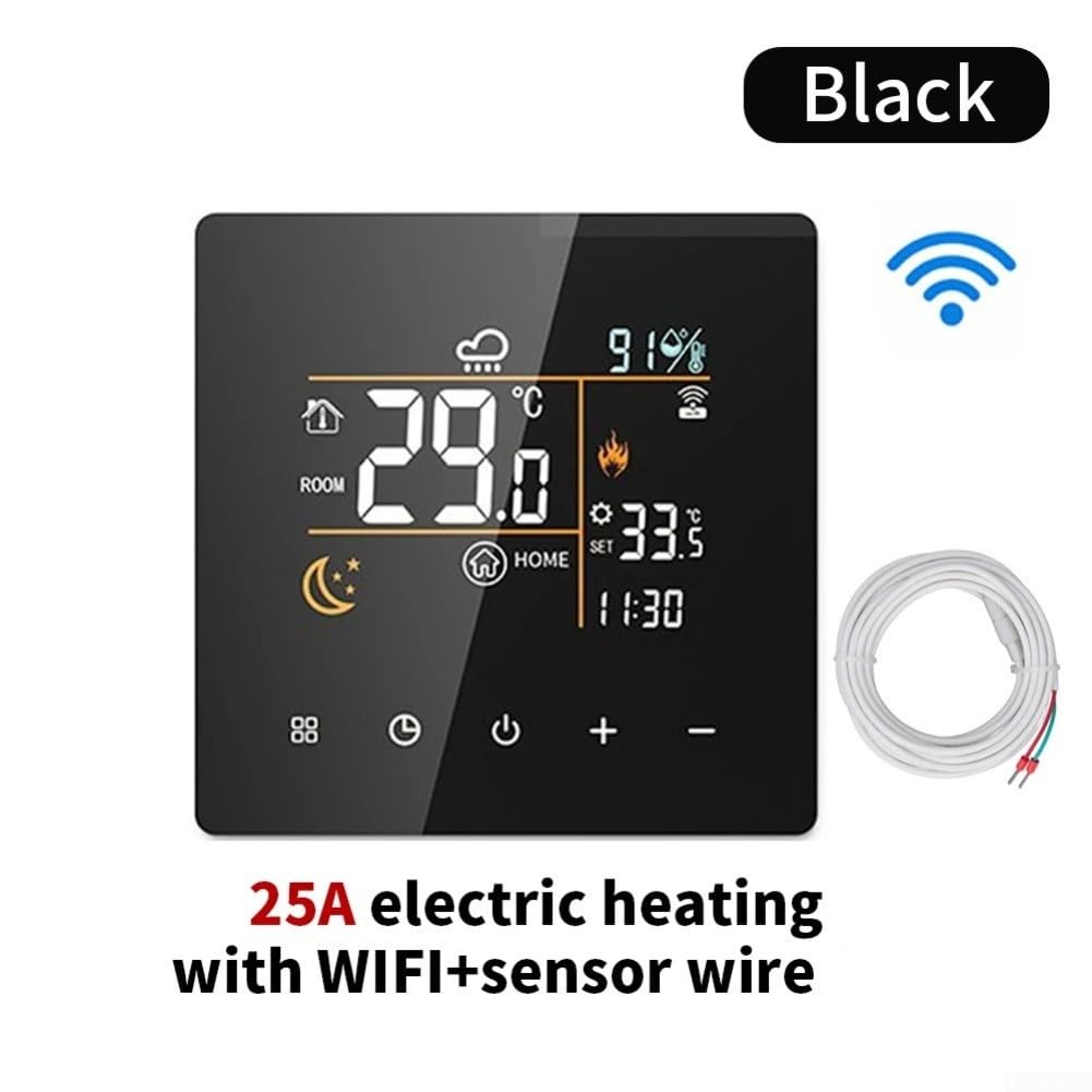 Regolatore di temperatura digitale per Tuya, termostato e igrometro Smart WiFi, telecomando WiFi K9 Touch LCD con schermo a colori (nero-25A)