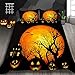 GKLLXC Kreskówka Halloween Dynia Zestawy Poszewek Na Kołdrę Poszwa Na Kołdrę Zestaw Pościeli 3D Super Miękka, Nie Blakną Wygodne Narzuty Na Łóżko Z 2 Poszewkami Na Poduszkę Zamknięcie Na Zamek Błyska