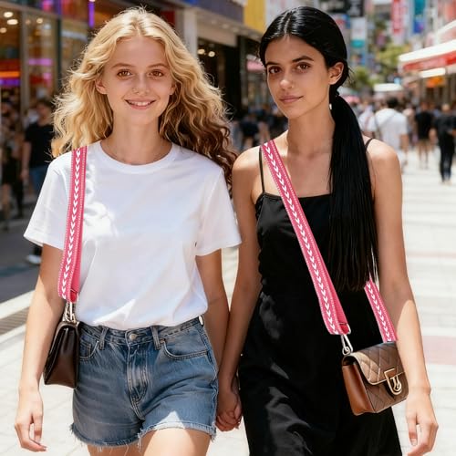 Image of Purse Strap, Adjustable Embroidery Flower 2 Inch Wide Purse Straps Replacement Crossbody for Women