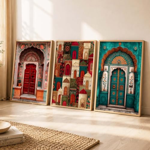 Image of kotart Indian Art Traditional Paintings for Living Room | Framed Wall Painting for Home Room Bedroom Office Wall Decor | Poster With frames Set of 3 (14x20 Inch)