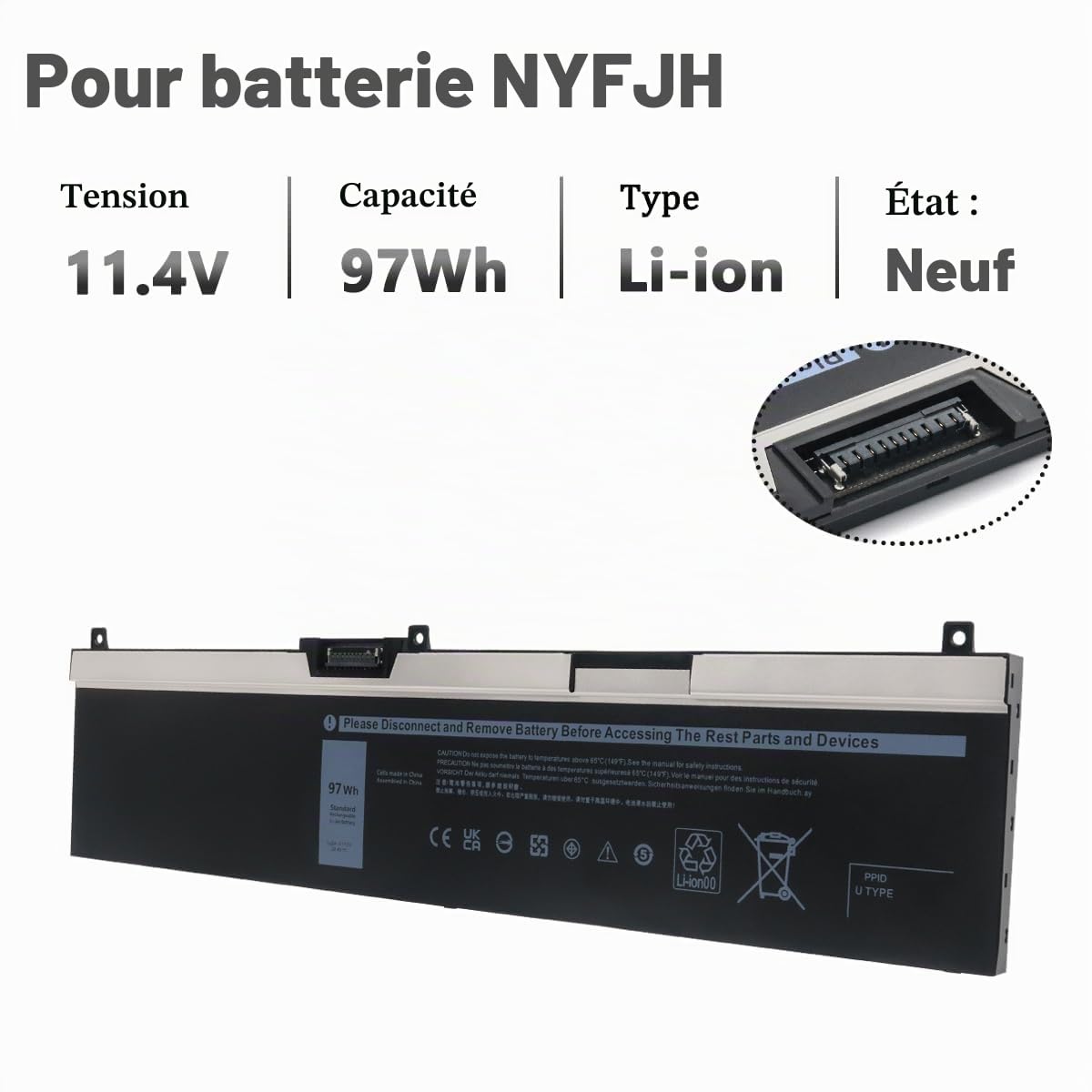 97Wh NYFJH Batterie pour Dell Precision 7530 7730 7540 7740 P74F P74F001 P74F002 P34E P34E001 P34E002 Série 451-BCGI 0NYFJH 0WMRC 0GW0K9 GW0K9 11.4V 8070mAh