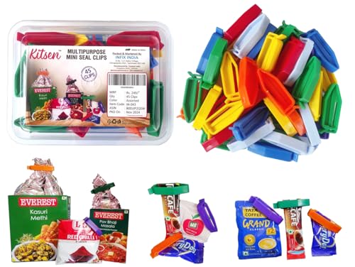 Image of 45 Pcs Multipurpose Mini Seal Clips for Small Food Bags, Small Snack Packets, All types of Sachets to Keep Bag Content Fresh and Intact. Packed in a Reusable Plastic Box (Multi Color)