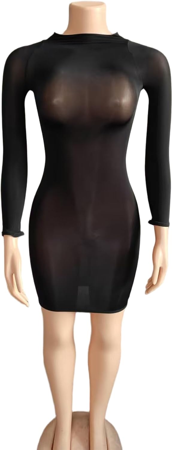 KIZOIEJE Oil Shiny Bodystocking Lingerie Mini Dress Sexy Clubwear Glossy Body Stocking for Women