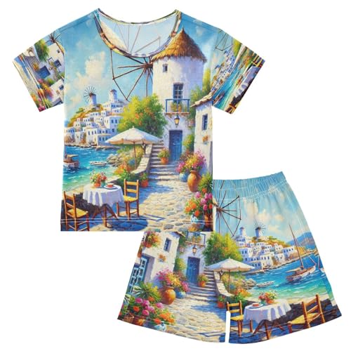 Seaside Cottage Blue Pajama Set Short Sleeve Pajamas Shorts Sets Cotton Soft Loungewear Sleepwear 5Y